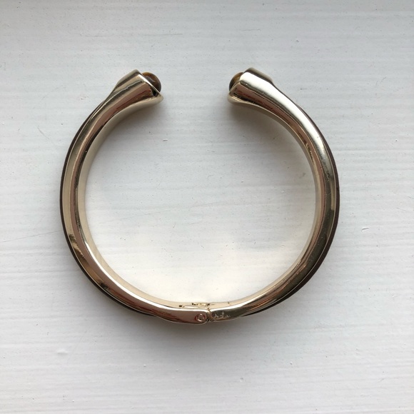 Vintage silver & brown wood open bangle bracelet - Picture 2 of 7